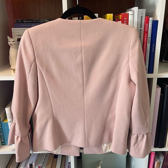 Zara Nude Pink Blazer Jacket with Ruffle on Sleeve Hem NWT - Picture 4 of 9